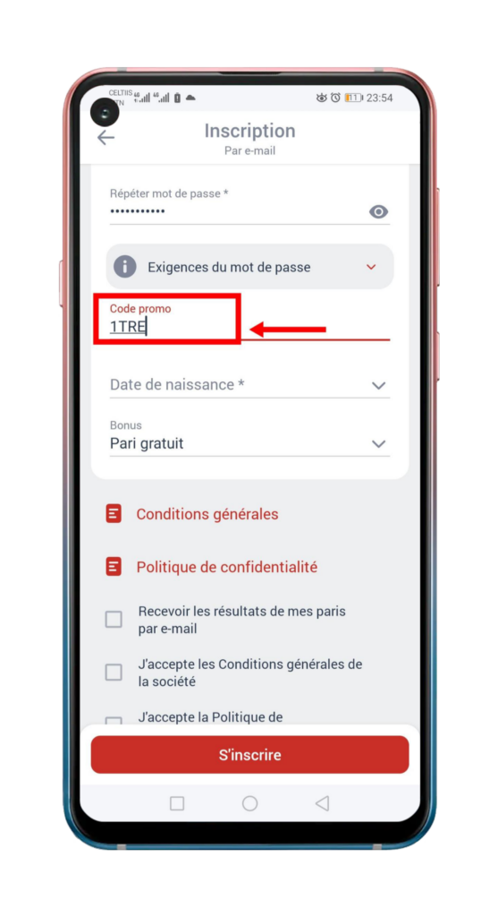 Inscription sur Megapari Bénin à partir de Megapari Bénin Apk