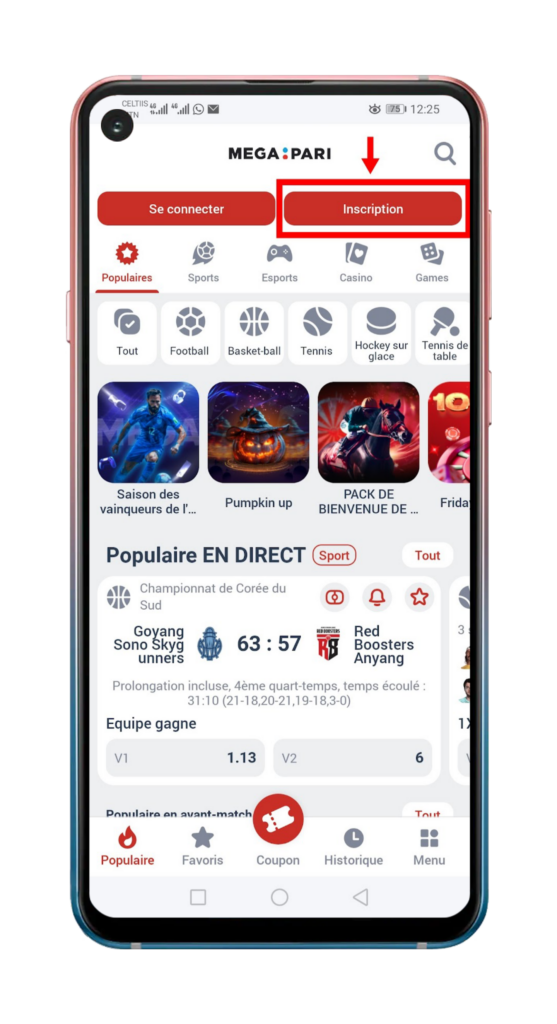 Inscription sur Megapari Bénin à partir de Megapari Bénin Apk 1