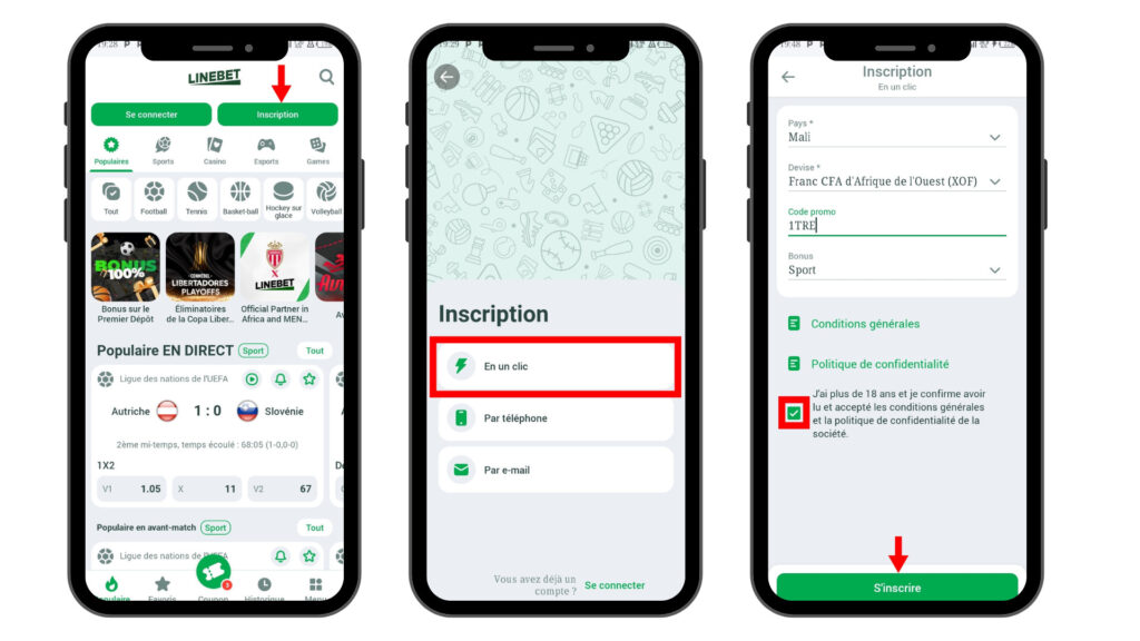 Inscription sur Linebet Mali en un clic 1