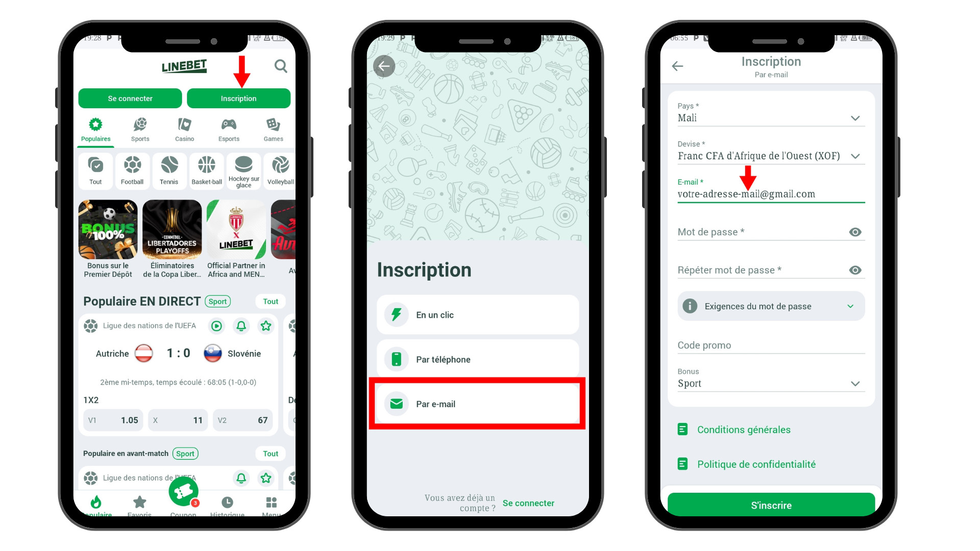 Inscription sur Linebet Mali par email 1