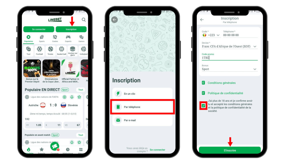 Inscription sur Linebet Mali par téléphone