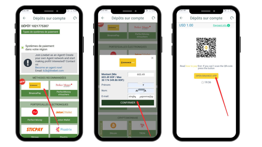 Dépôt sur BinancePay via Linebet Mali