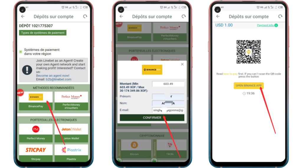 Dépôt sur Linebet Mali : dépôt avec BinancePay