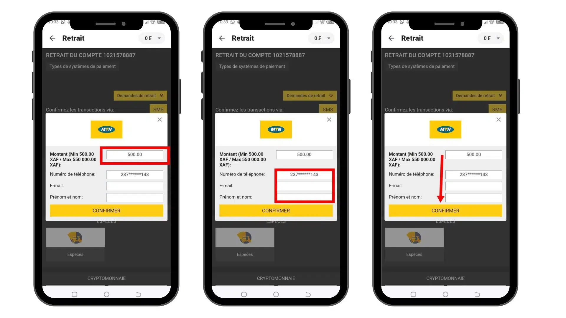 retrait sur Afropari cameroun retirer