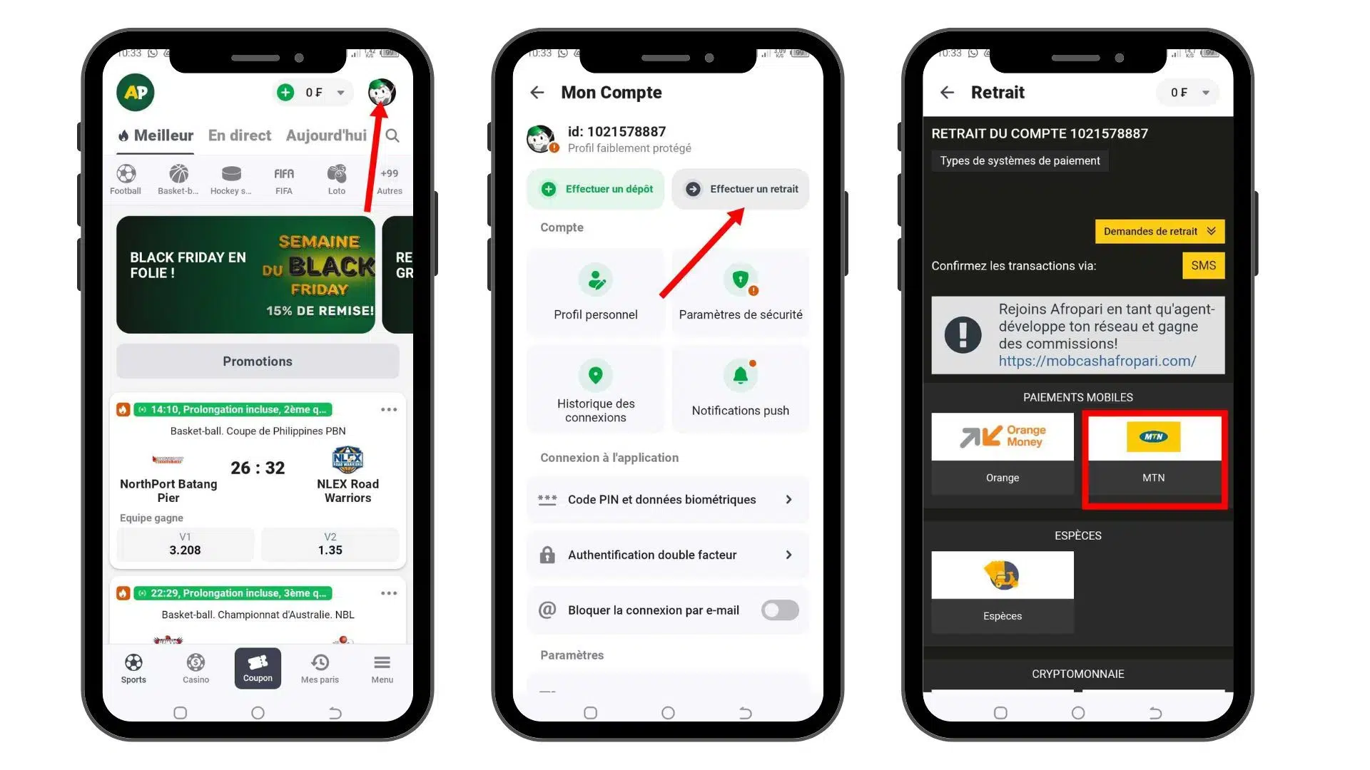 retrait sur afropari cameroun