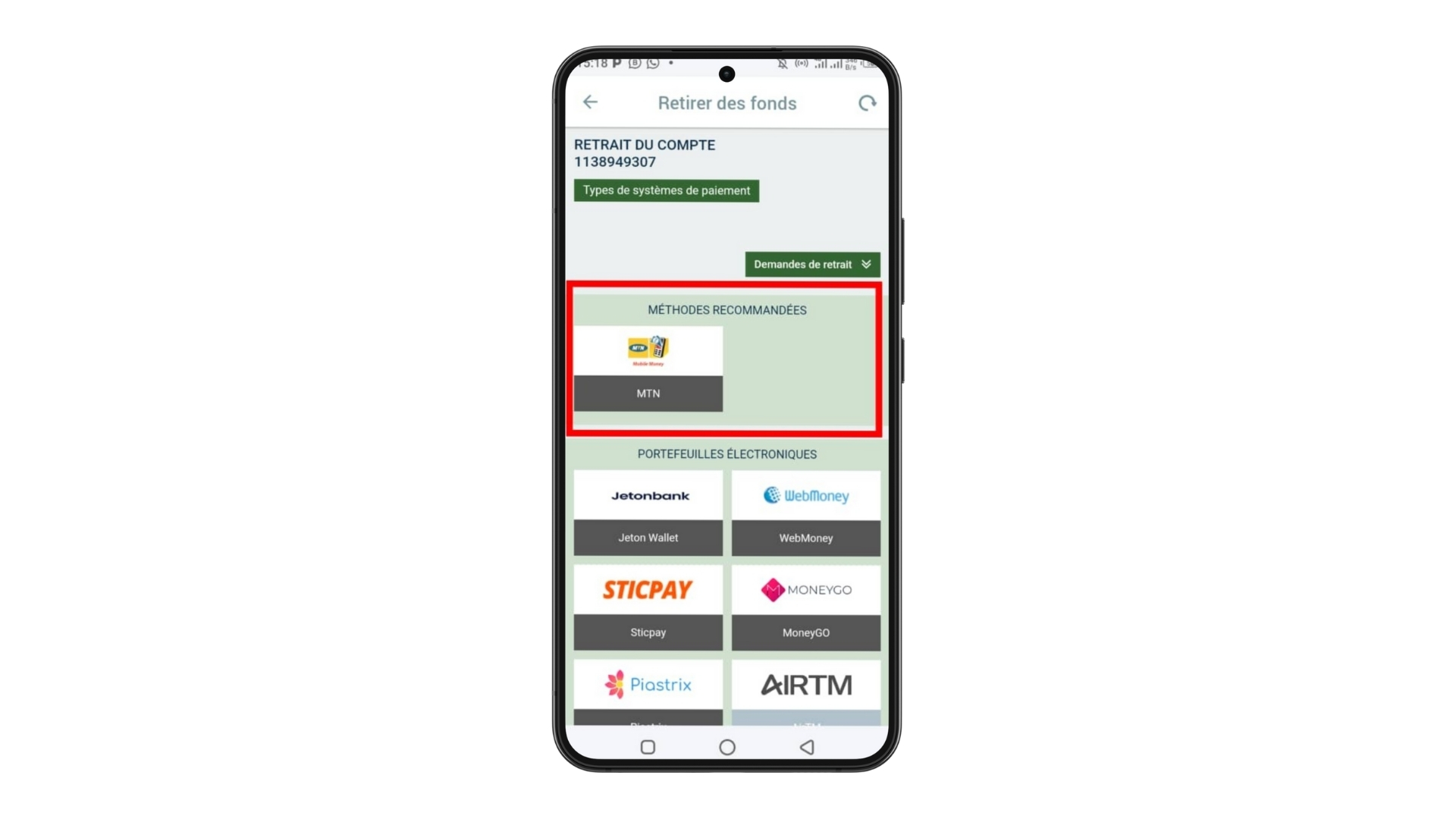 Moyen de paiement Melbet