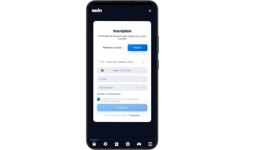 Inscription 1win RDC rapide