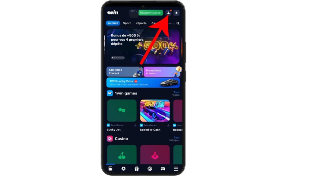 Cliquer sur le bonhome de votre profil 1win Bénin