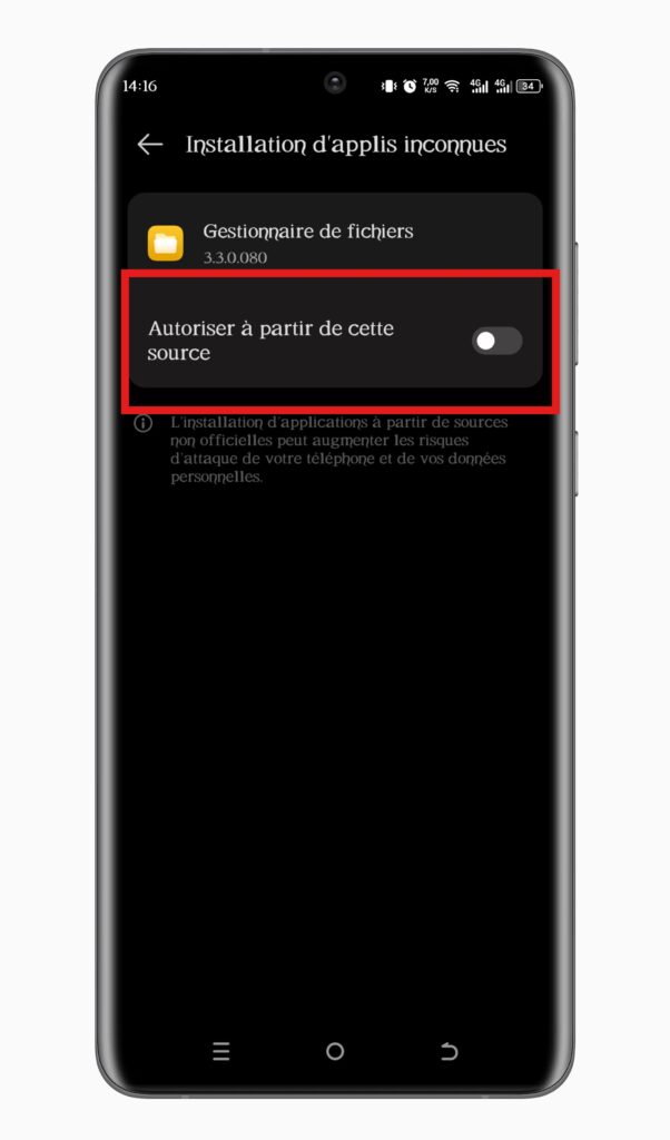 Autoriser les sources inconnues