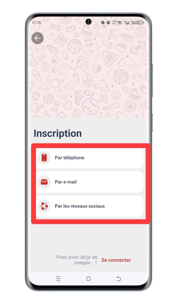 Sélectionnez votre méthode d'inscription