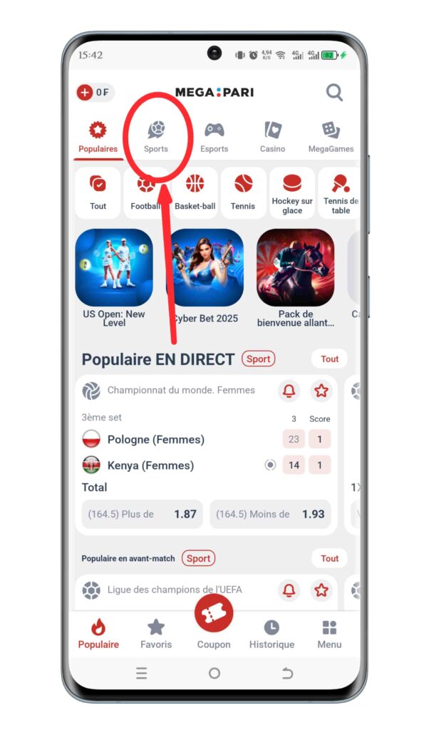 Parcourez la section « Sports »