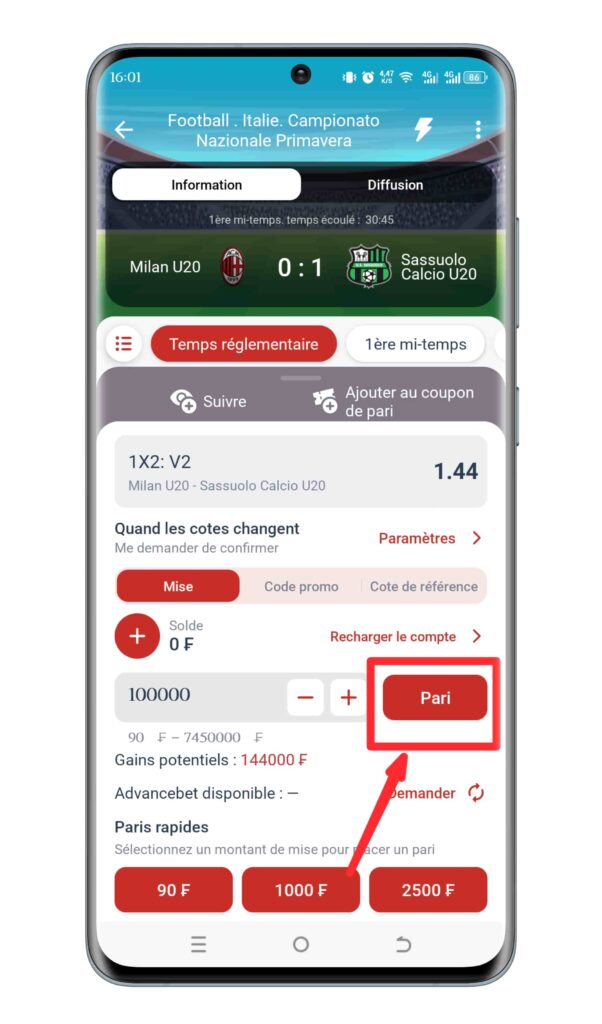 Confirmez votre pari