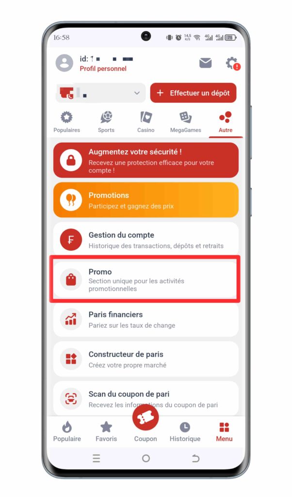Appuyez sur « Promo »