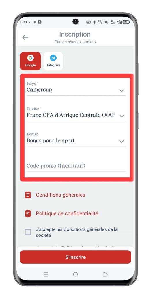Remplissez le formulaire d’inscription