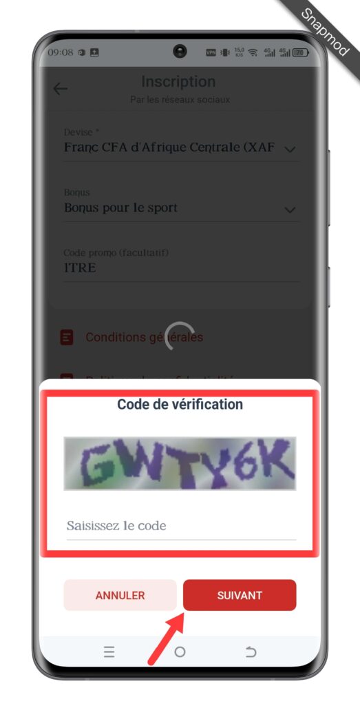 Saisissez le code de vérification