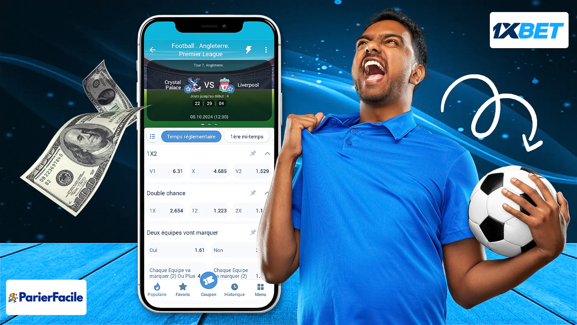 Les étapes pour placer un pari sur 1xbet football