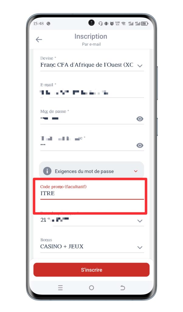 Le meilleur code promo Megapari Côte d’Ivoire 9 Remplissez les informations demandées