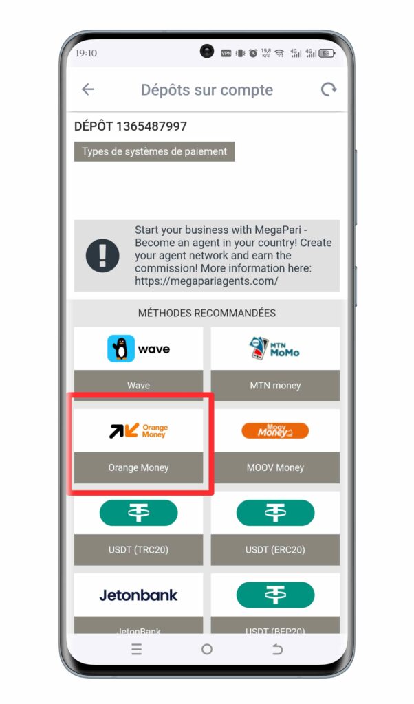Le meilleur code promo Megapari Côte d’Ivoire 13 Choisissez votre option de paiement