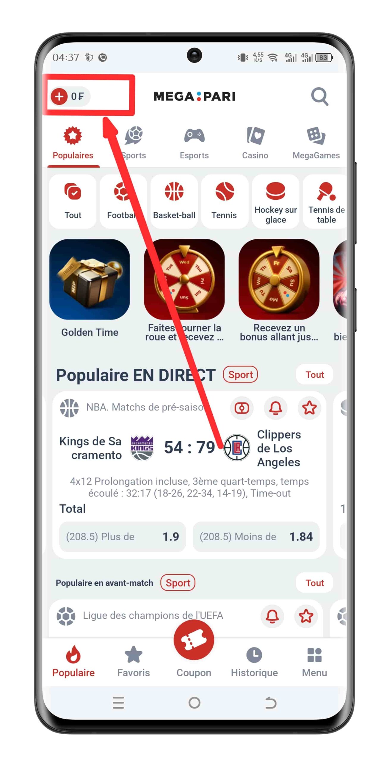 Comment effectuer un retrait sur MegaPari Bénin ? 13 Accédez à la section « Dépôt »