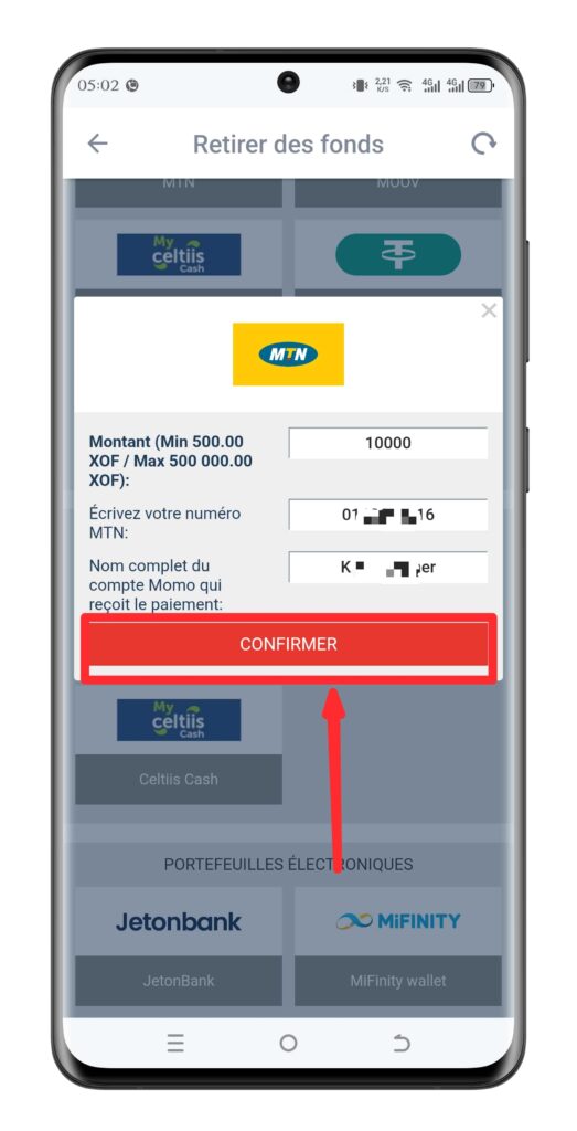 Comment effectuer un retrait sur MegaPari Bénin ? 10 Entrez les détails et confirmez le retrait