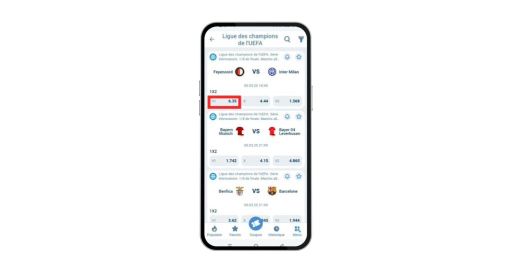 Choix de la Côte de pari 