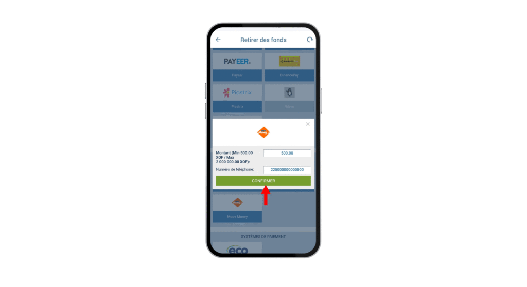 Remplissez le formulaire de retrait 1xBet et validez 