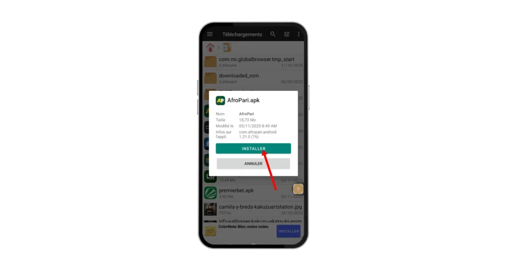 Étape 4 : Installer l’application Afropari sur Android