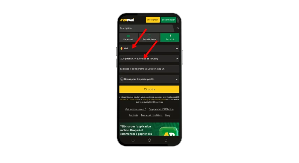 Étape 3 : Choisir le pays et la devise