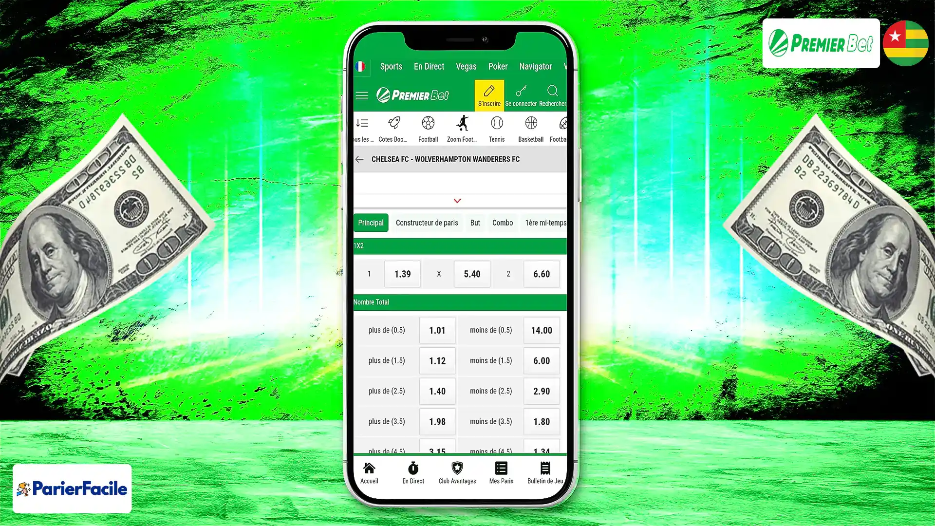 parier sur Premier Bet Togo