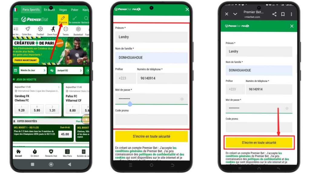Inscription Premier Bet CI