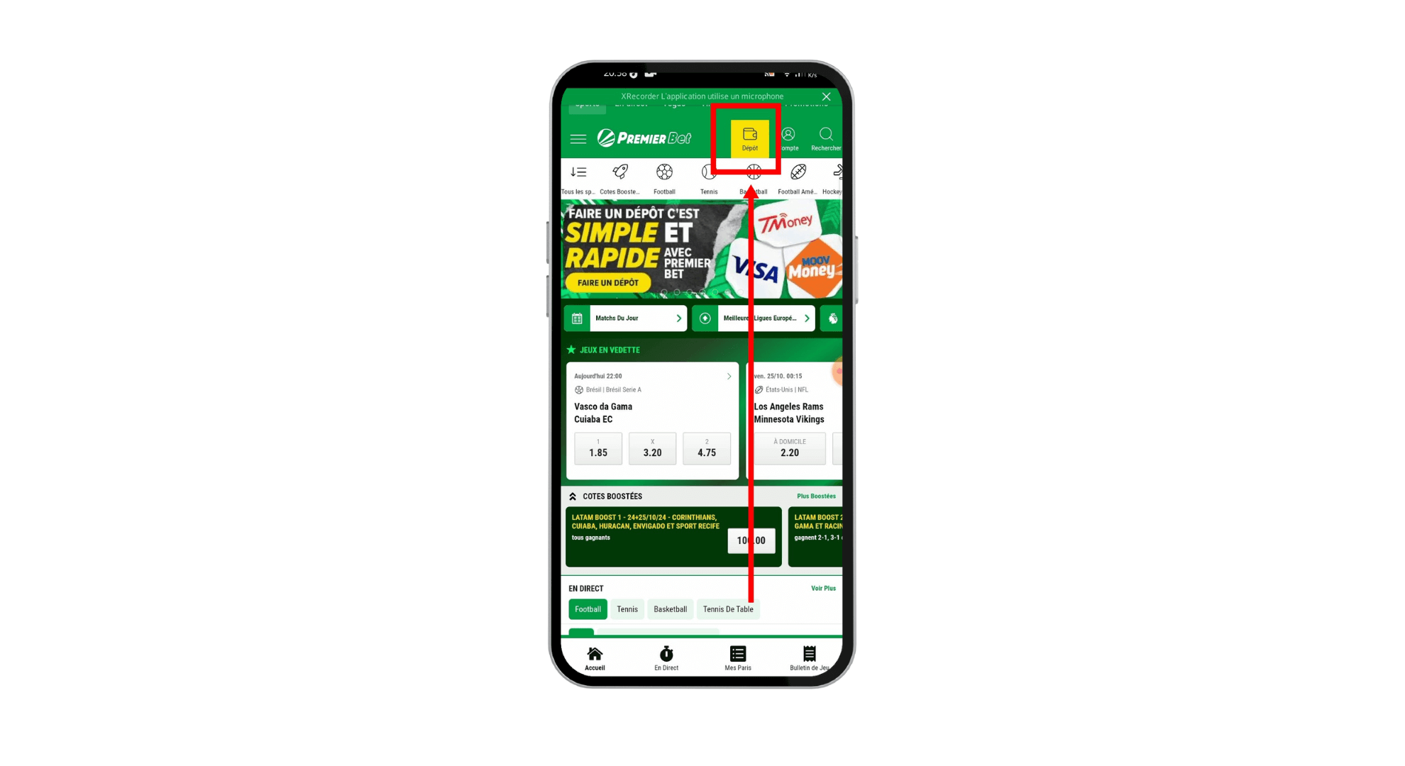 Premier Bet EURO 2025 : Ne manquez pas notre grande raffle exclusive ! 17 Cliquer sur l'option Dépôt pour recharger votre compte