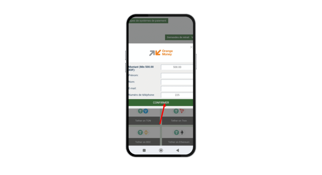 Étape 5 : Cliquer sur “Confirmer” pour valider le dépôt