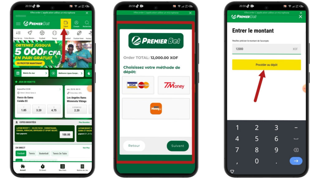 dépôt sur Premier Bet Etapes
