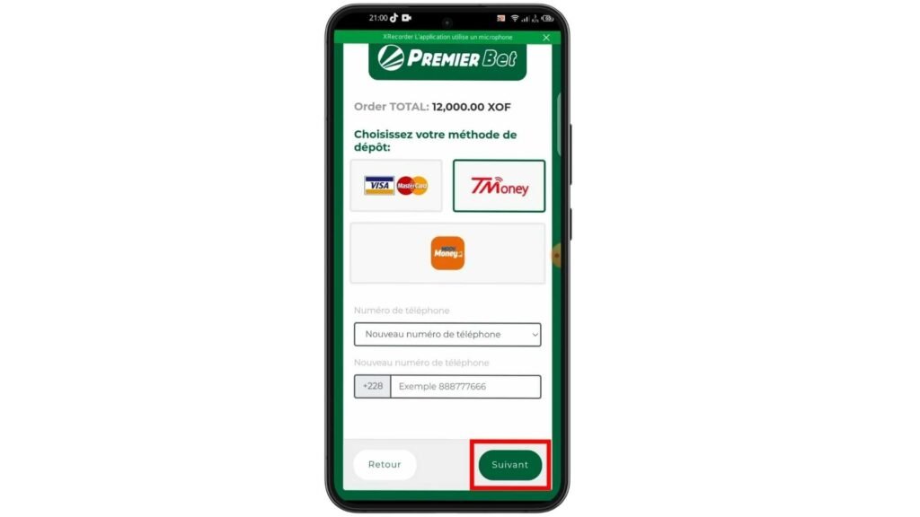 Étape 3 : Entrez le montant à déposer, le numéro de dépôt et validez le dépôt