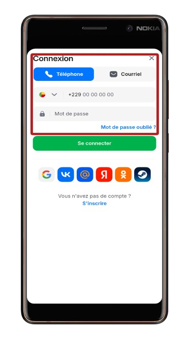 Remplir le formulaire de connexion