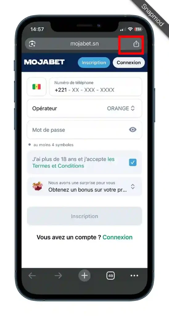 Ajouter Mojabet a lecran d'accueil