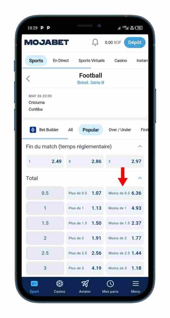 Choisir l'événement et la cote