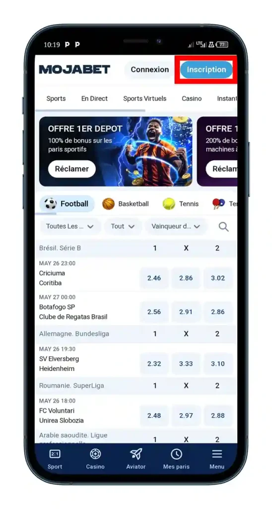 Cliquer sur le bouton « Inscription » pour lancer le formulaire