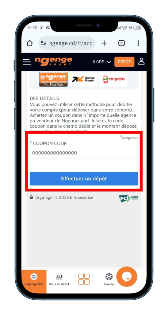 Confirmer le dépôt Ngenge