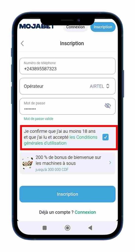 Confirmer les conditions générales d’utilisation