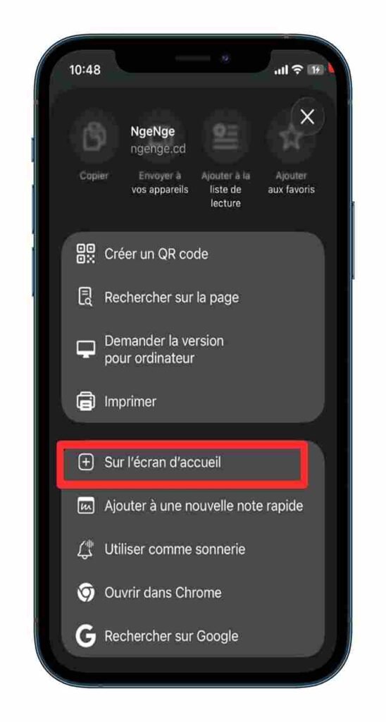 Créer un raccourci de Ngenge