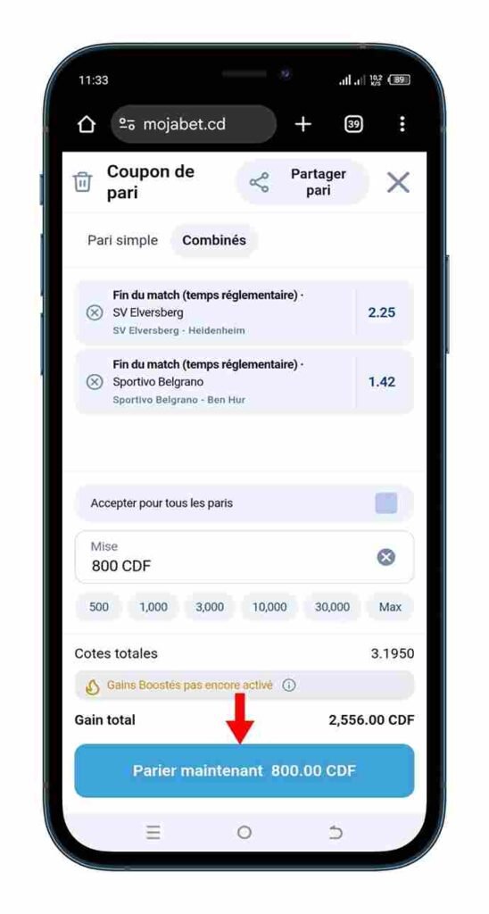 Entrer la mise et validez votre pari