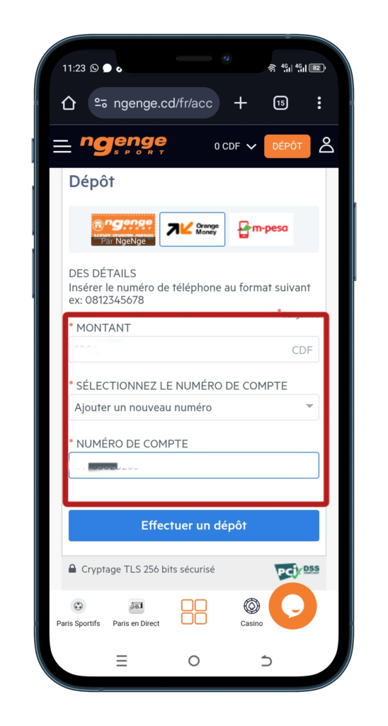 Entrer le montant de dépôt