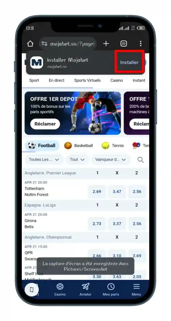 Installer le fichier Mojabet APK
