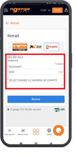 Saisir le montant à retirer argent Ngenge