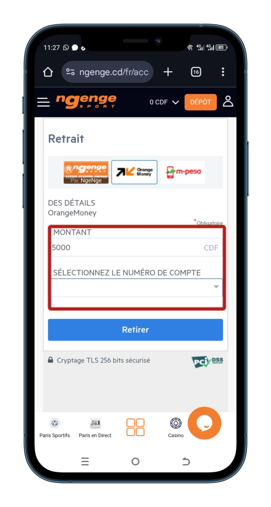 Saisir le montant de retrait