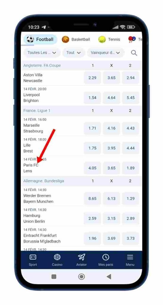 Sélectionner une compétition et un match