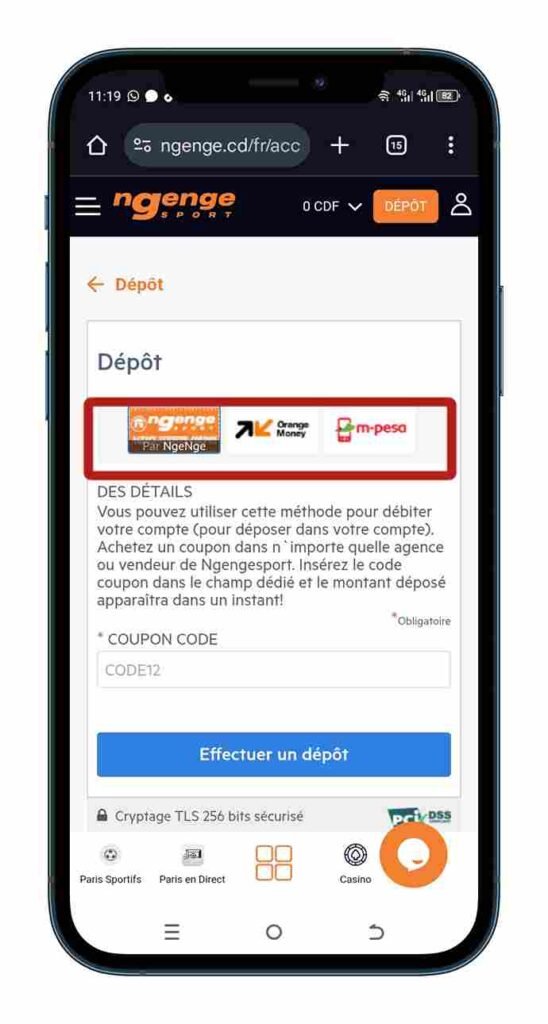 choisir la méthode de dépôt Ngenge.
