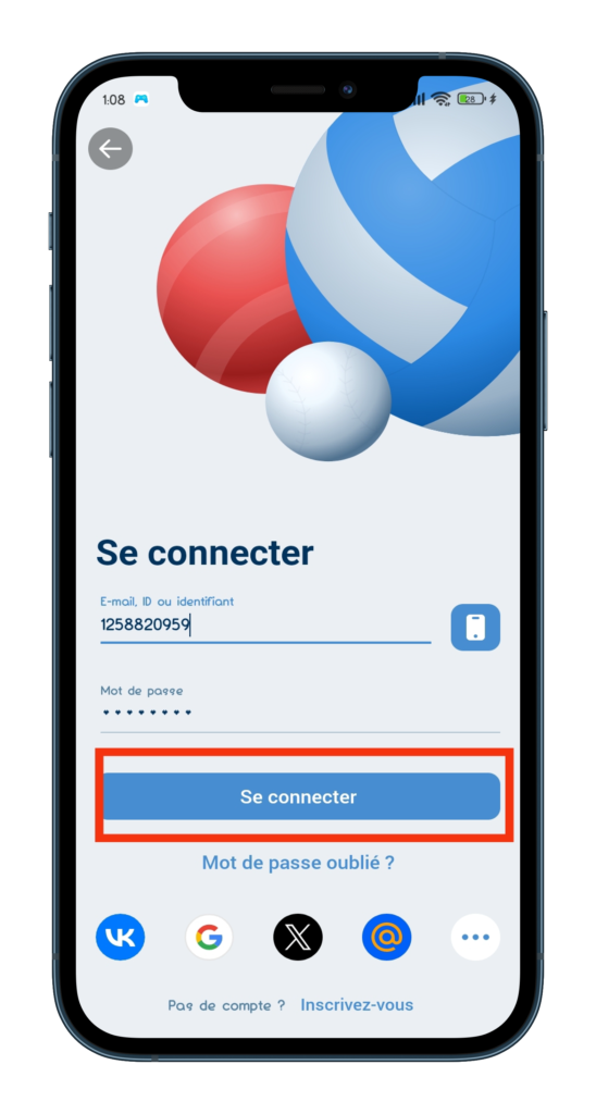 cliquer sur le bouton se connecter sur 1xbet 