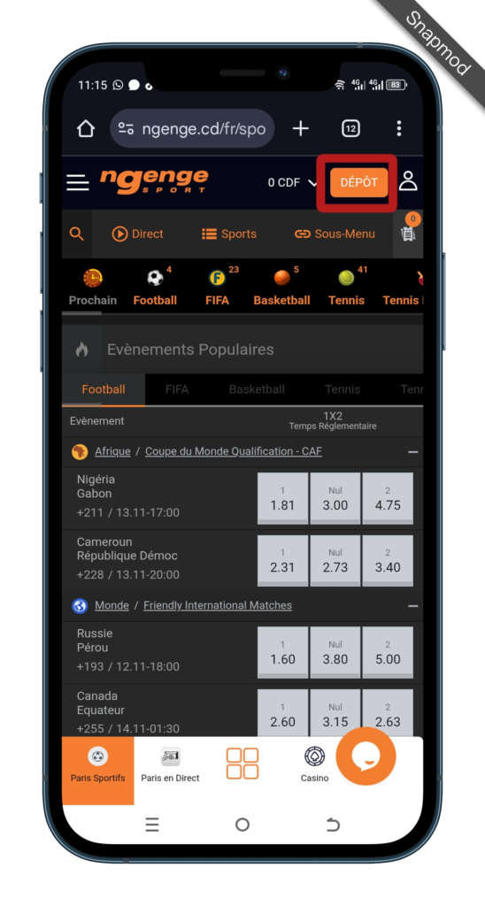 Allez dans la section des dépôts